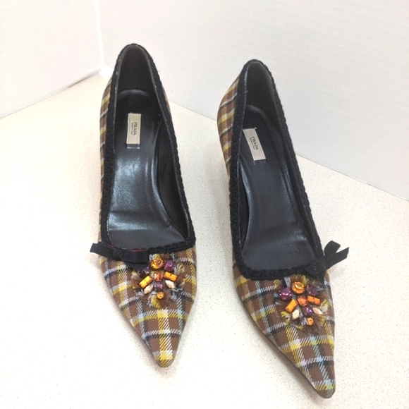 Prada Shoes - Prada fabric plaid 3" heels